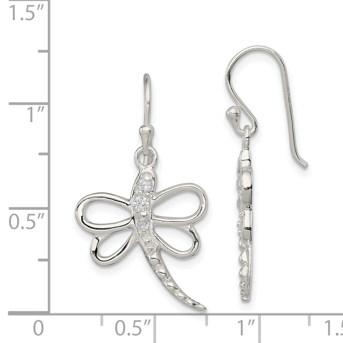 Sterling Silver CZ Dragonfly Shepherd Hook Earrings