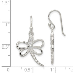 Sterling Silver CZ Dragonfly Shepherd Hook Earrings