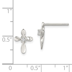 Sterling Silver Rhodium-plated Polished CZ Cross Post Earrings