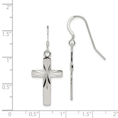 Sterling Silver Polished & Diamond-cut Latin Cross Dangle Earrings