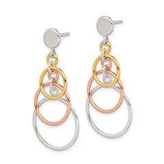 Sterling Silver & Flash Yellow & Rose Gold-plated Circle Post Dangle Earrin