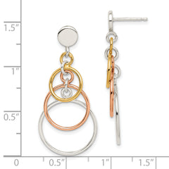 Sterling Silver & Flash Yellow & Rose Gold-plated Circle Post Dangle Earrin