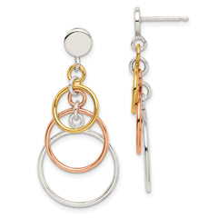 Sterling Silver & Flash Yellow & Rose Gold-plated Circle Post Dangle Earrin