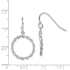 Sterling Silver Polished & Twisted Circle Dangle Shepherd Hook Earrings