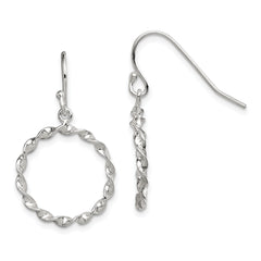 Sterling Silver Polished & Twisted Circle Dangle Shepherd Hook Earrings