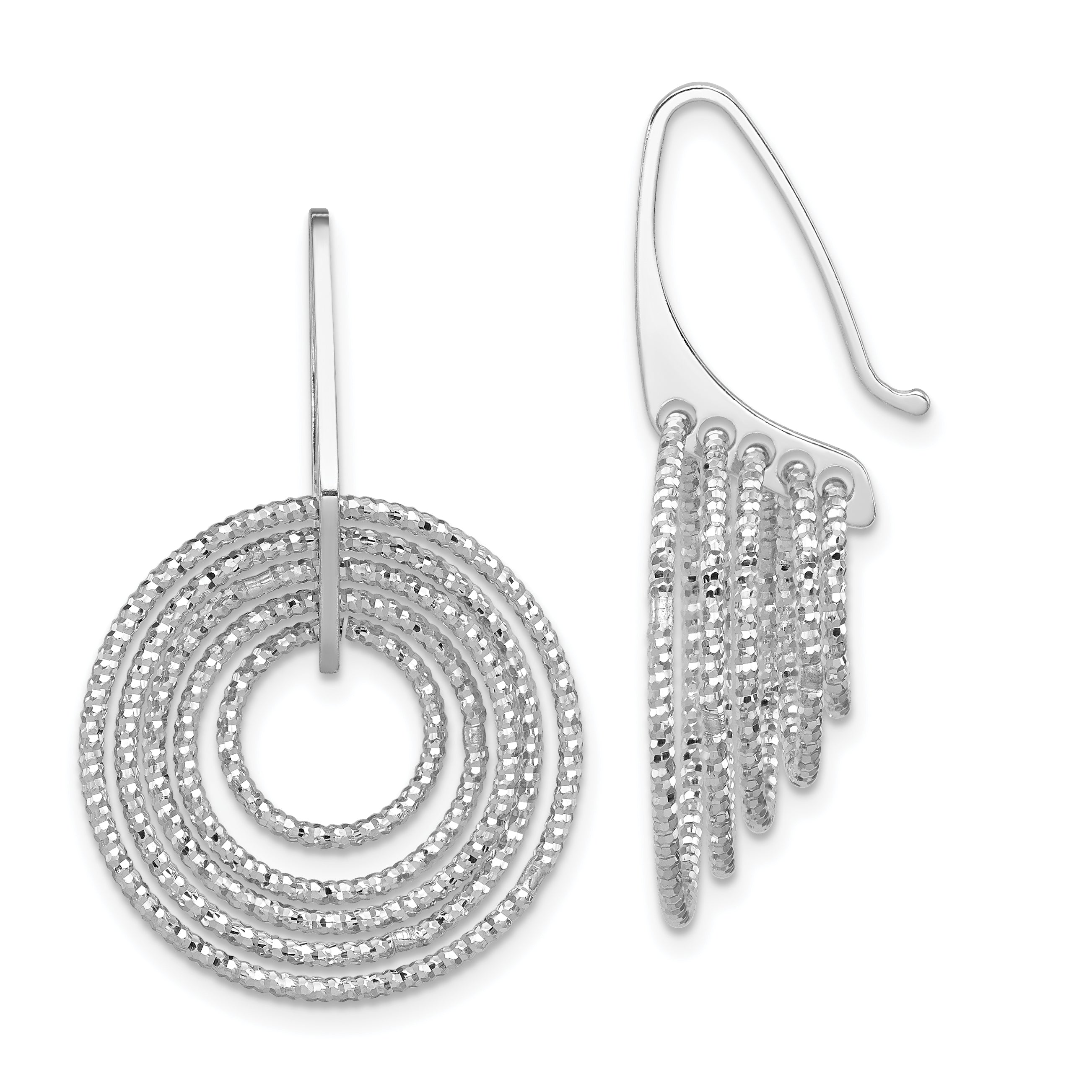 Sterling Silver Rhodium-plated D/C Circles Dangle Earrings