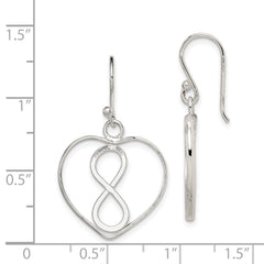 Sterling Silver Rhodium-plated Polished Infinity Open Heart Dangle Earrings