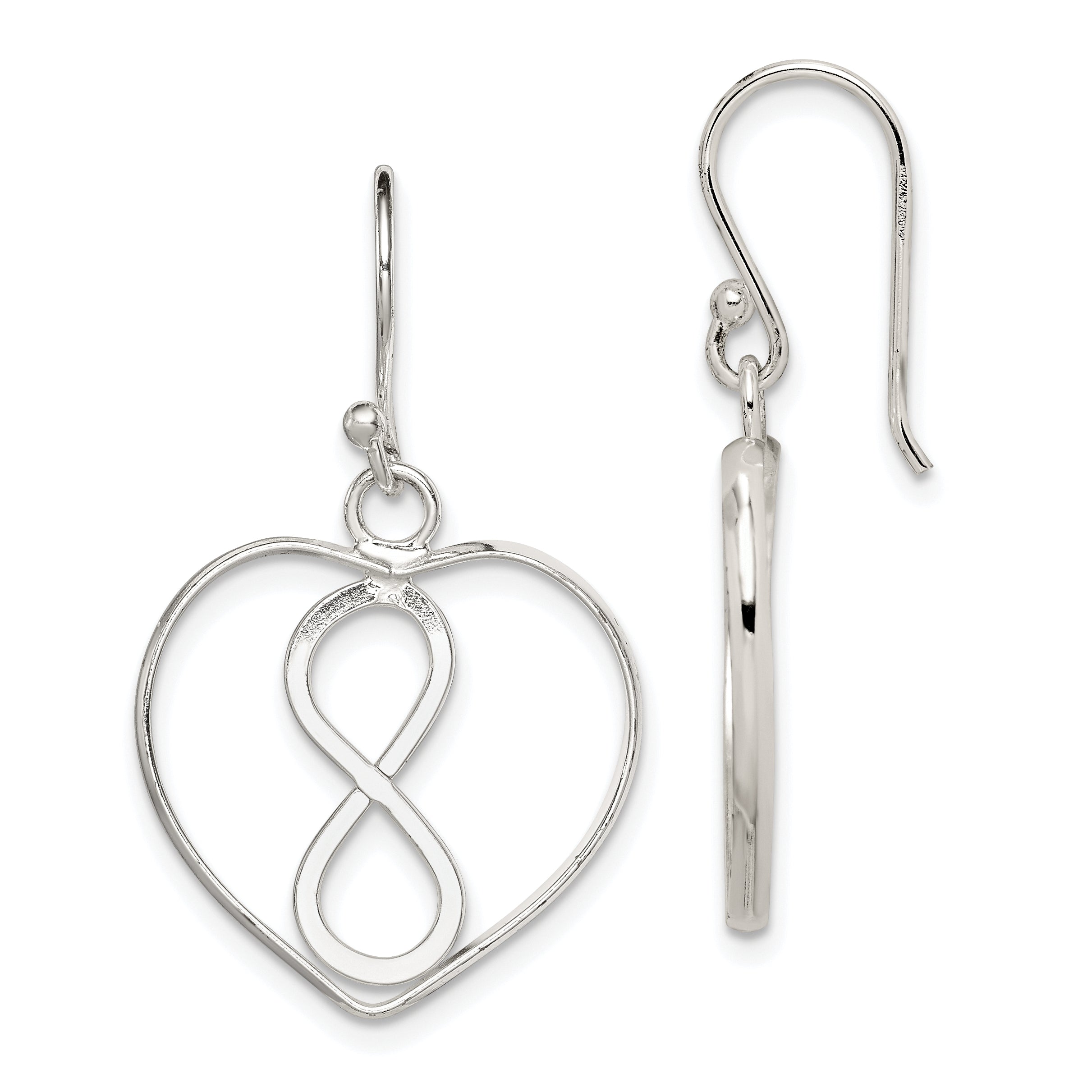 Sterling Silver Rhodium-plated Polished Infinity Open Heart Dangle Earrings