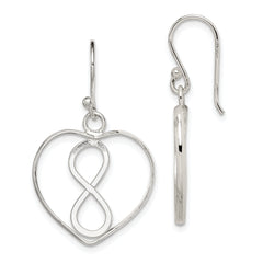 Sterling Silver Rhodium-plated Polished Infinity Open Heart Dangle Earrings