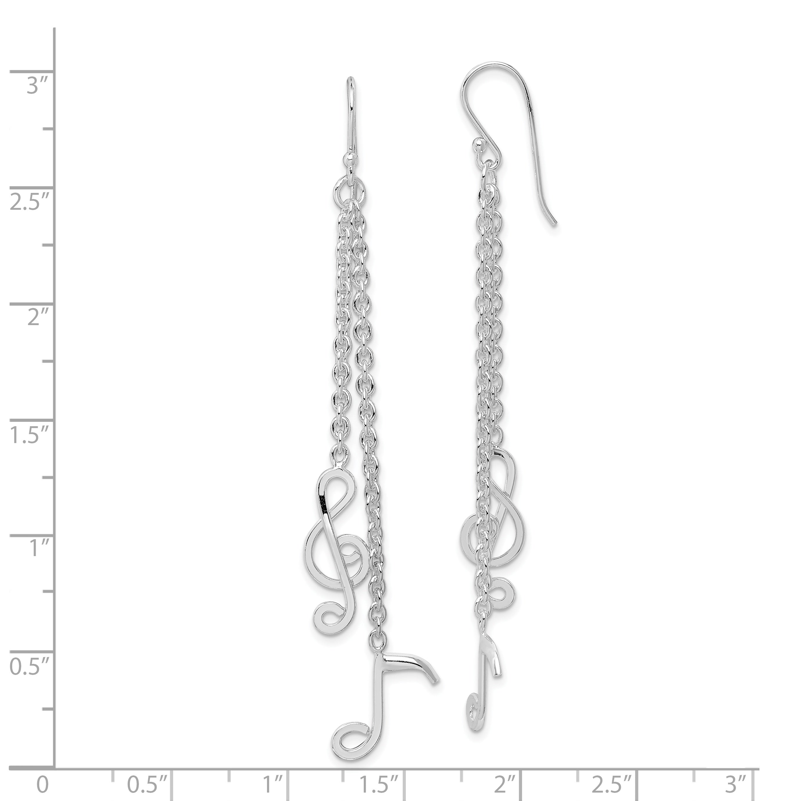 Sterling Silver Rhodium-plated Musical Notes Dangle Earrings