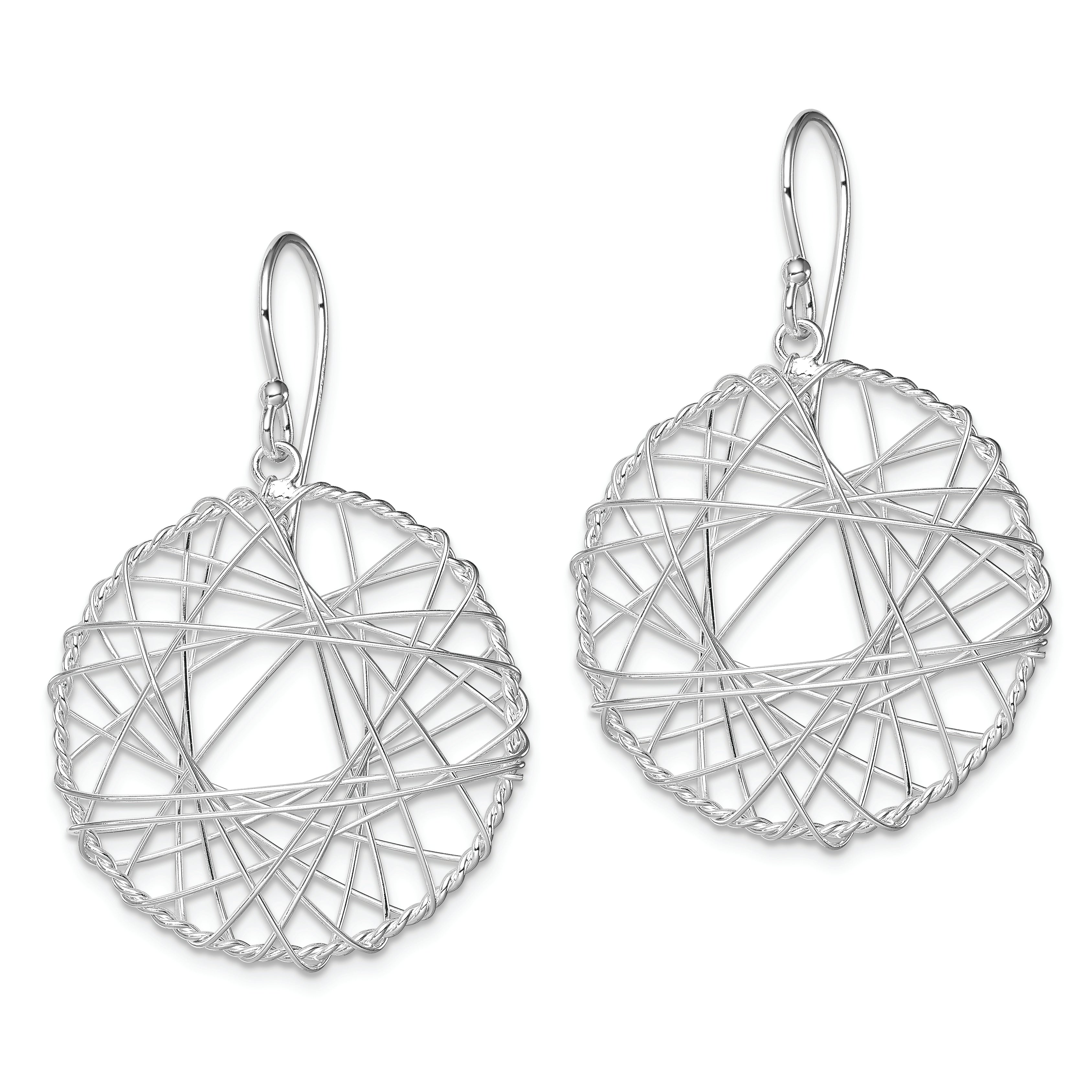 Sterling Silver Rhodium-plated Textured Wrapped Wire Circle Dangle Earrings