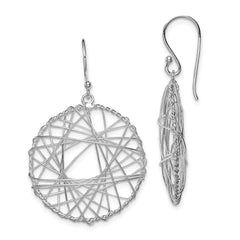 Sterling Silver Rhodium-plated Textured Wrapped Wire Circle Dangle Earrings