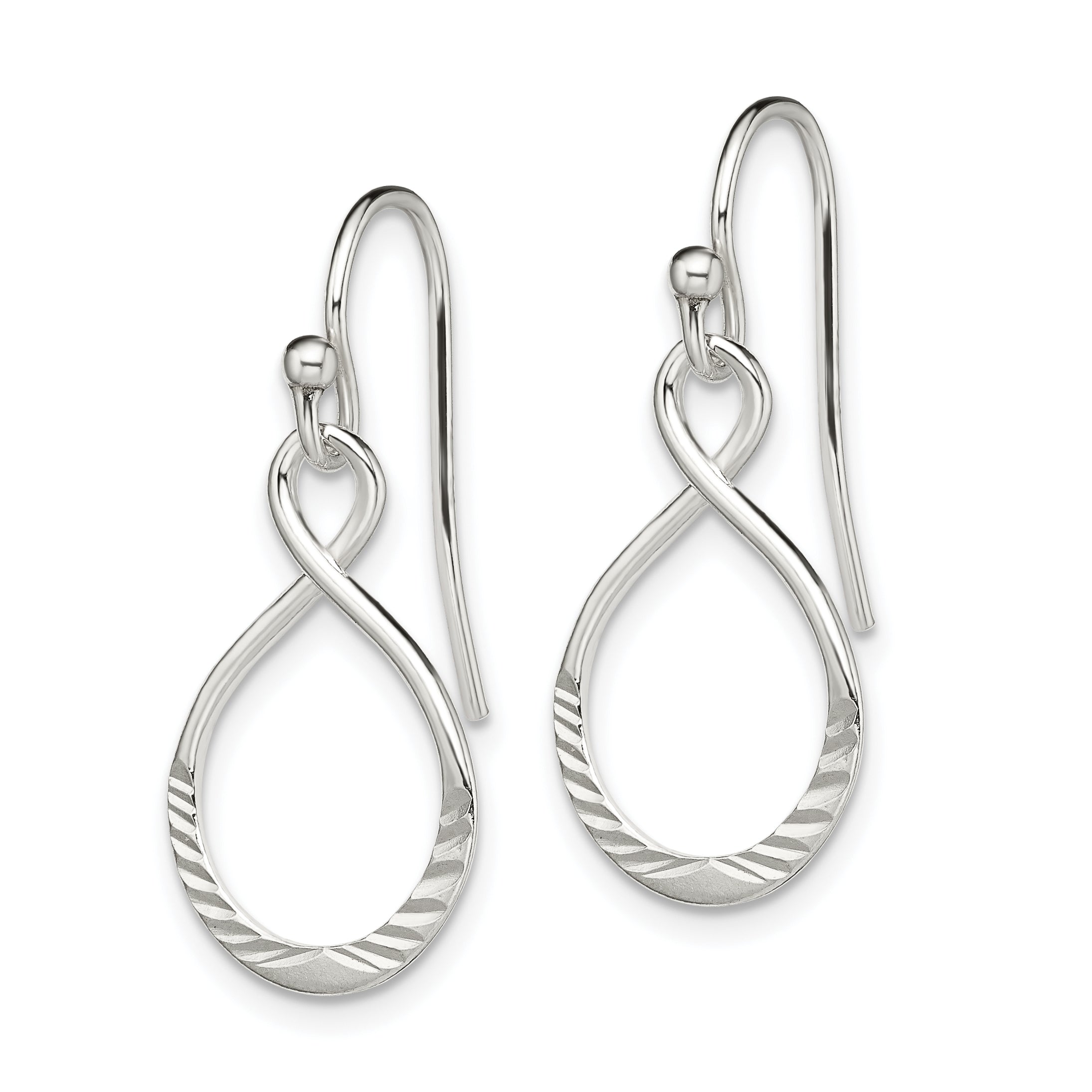 Sterling Silver Polished & Diamond-cut Infinity Oval Dangle Earrings