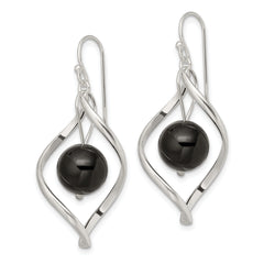 Sterling Silver Polished Onyx Twisted Dangle Earrings