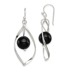 Sterling Silver Polished Onyx Twisted Dangle Earrings