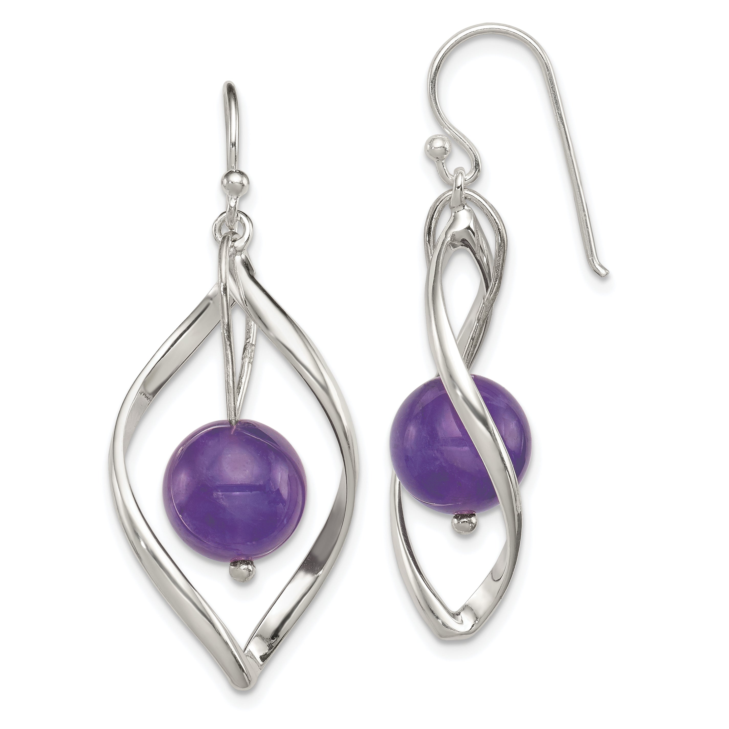 Sterling Silver Twist Dangle Amethyst Earrings