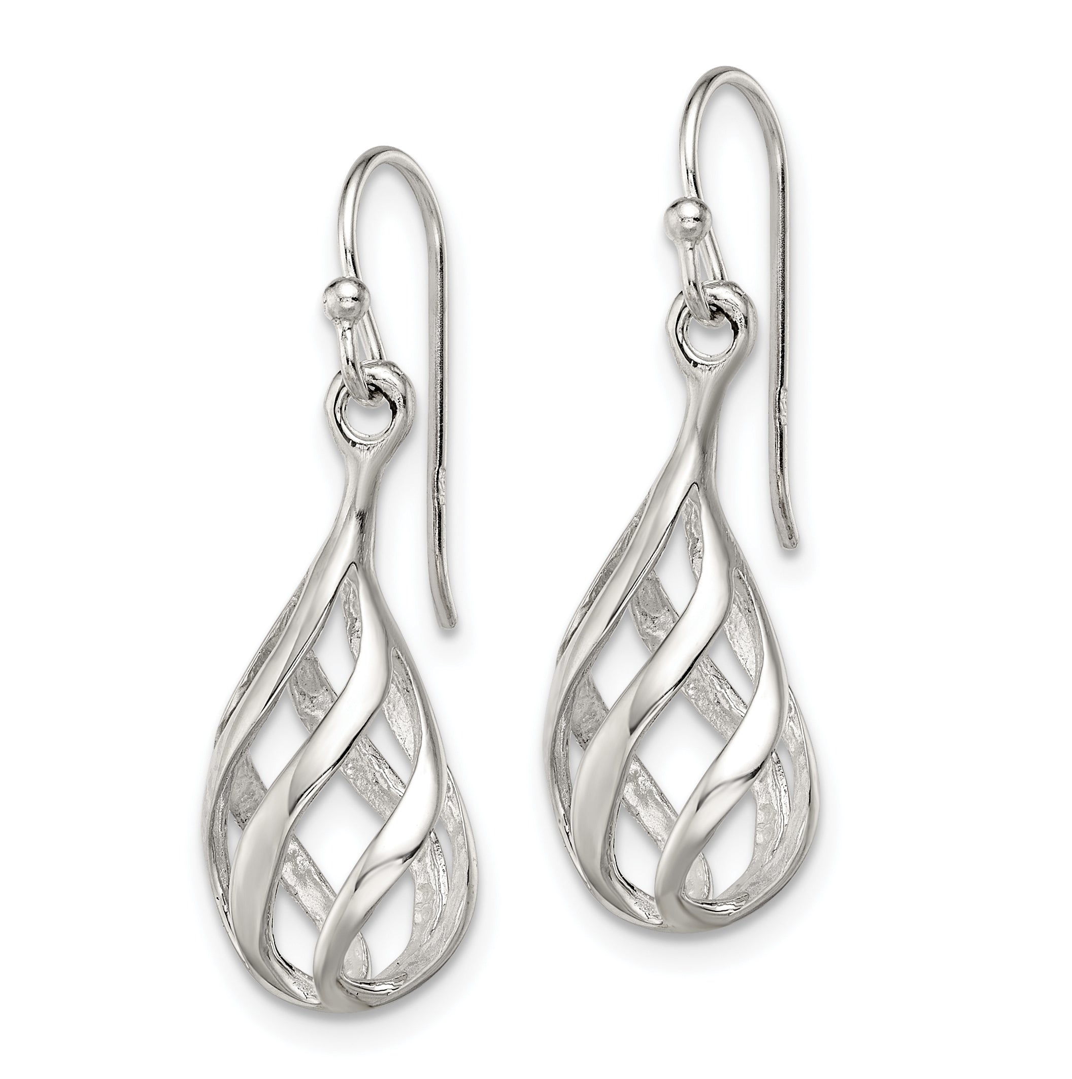 Sterling Silver Polished Fancy Twisted Teardrop Dangle Earrings