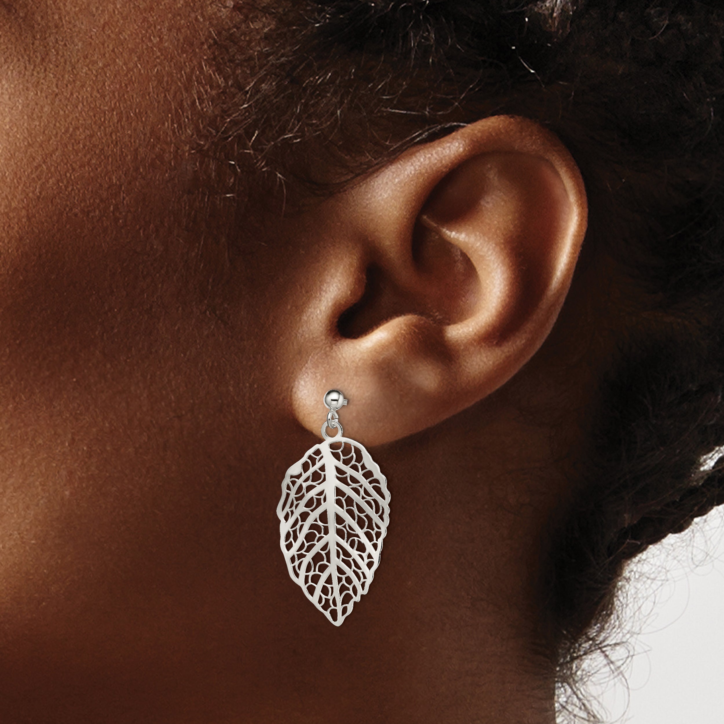 Sterling Silver Polished Leaf Post Dangle Earrings