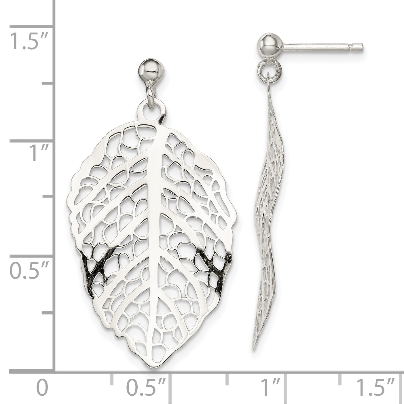 Sterling Silver Polished Leaf Post Dangle Earrings