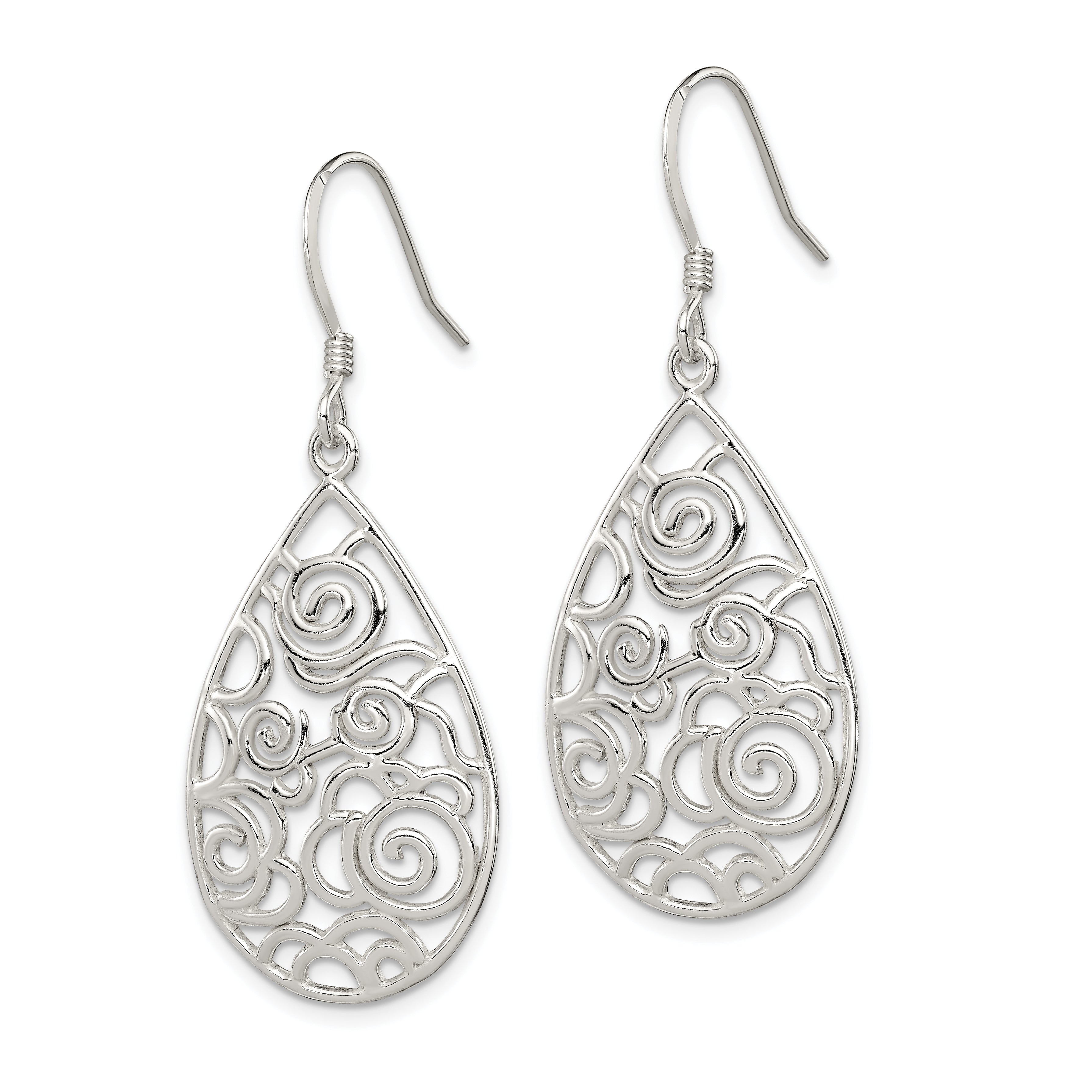 Sterling Silver Polished Fancy Filigree Teardrop Dangle Earrings