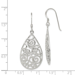 Sterling Silver Polished Fancy Filigree Teardrop Dangle Earrings