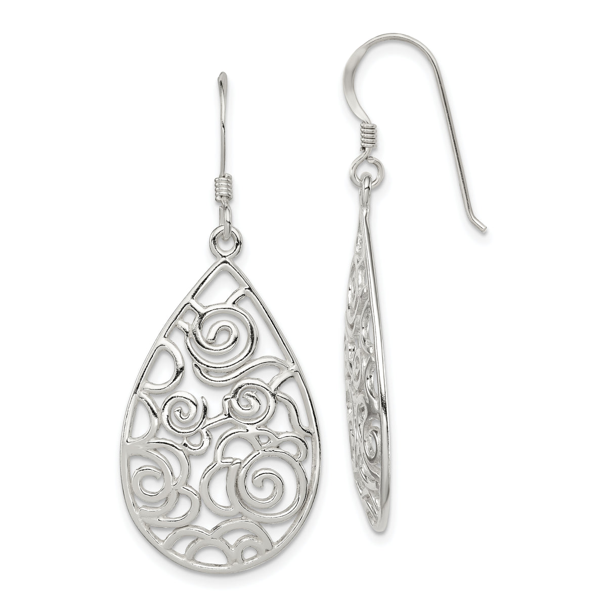 Sterling Silver Polished Fancy Filigree Teardrop Dangle Earrings