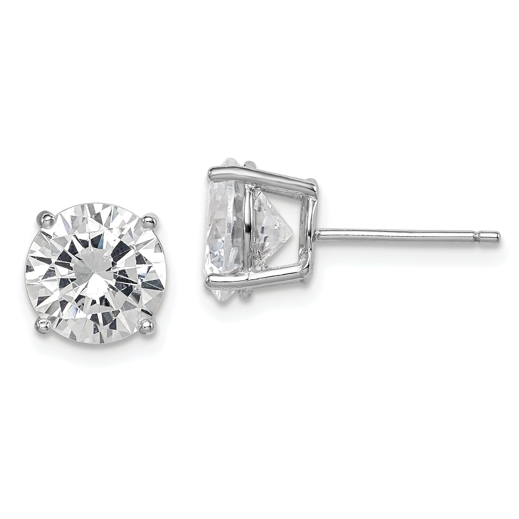 Sterling Silver Rhodium-plated Polished Round 8mm CZ Stud Earrings