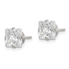 Sterling Silver Polished Princess 6mm CZ Snap Set Stud Earrings