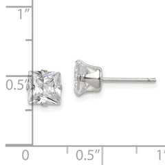 Sterling Silver Polished Princess 6mm CZ Snap Set Stud Earrings