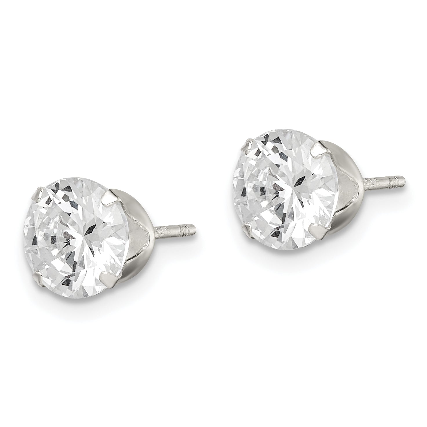 Sterling Silver Polished Round 7mm CZ Snap Set Stud Earrings