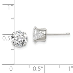 Sterling Silver Polished Round 7mm CZ Snap Set Stud Earrings