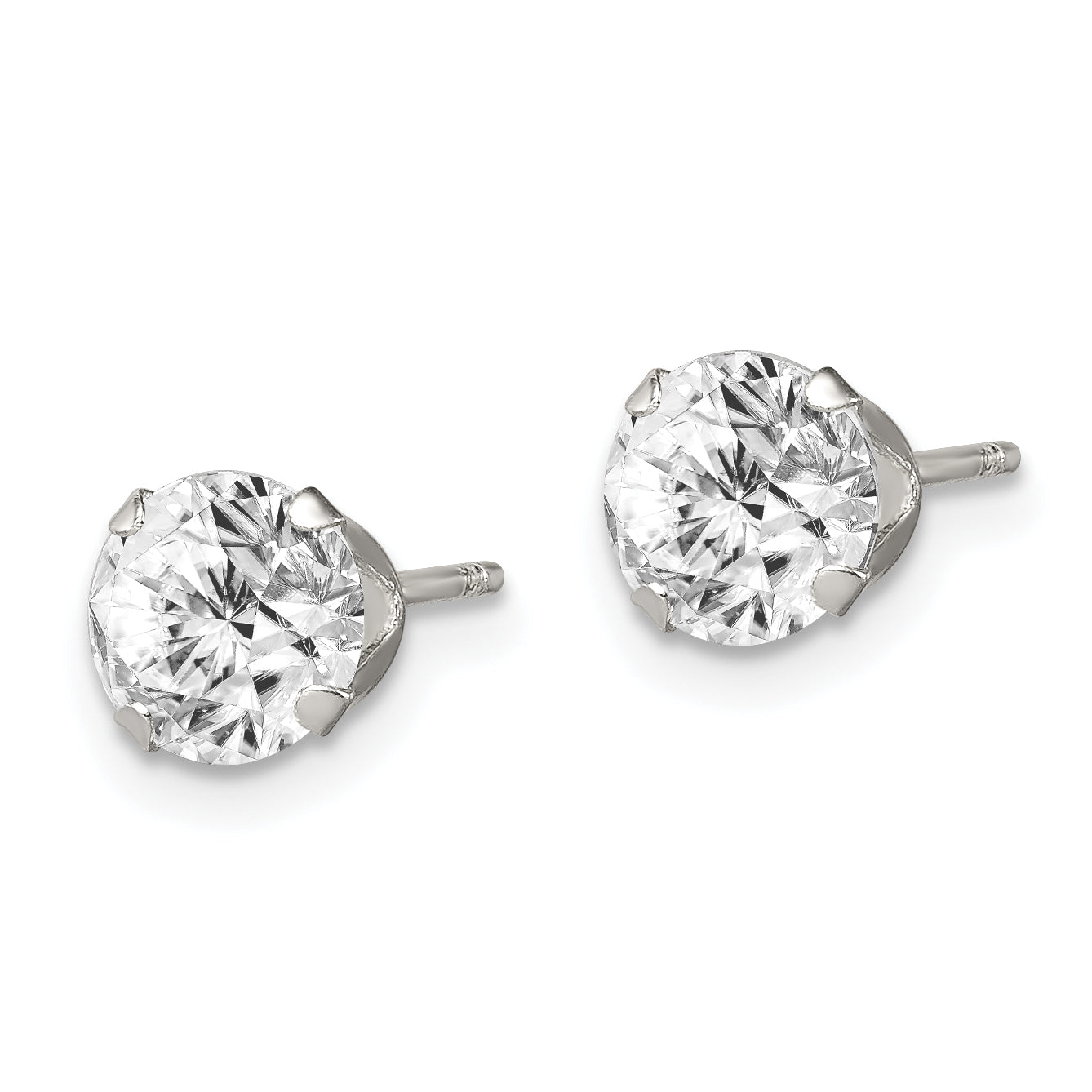 Sterling Silver Polished Round 6mm CZ Snap Set Stud Earrings