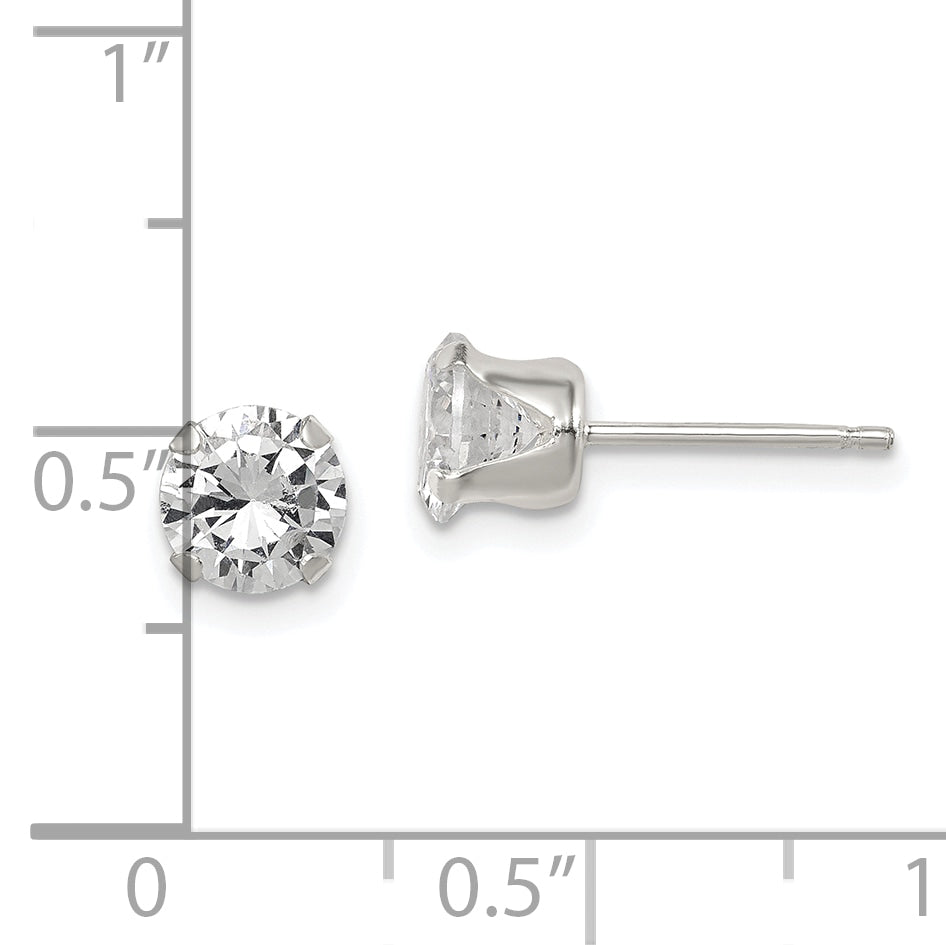 Sterling Silver Polished Round 6mm CZ Snap Set Stud Earrings