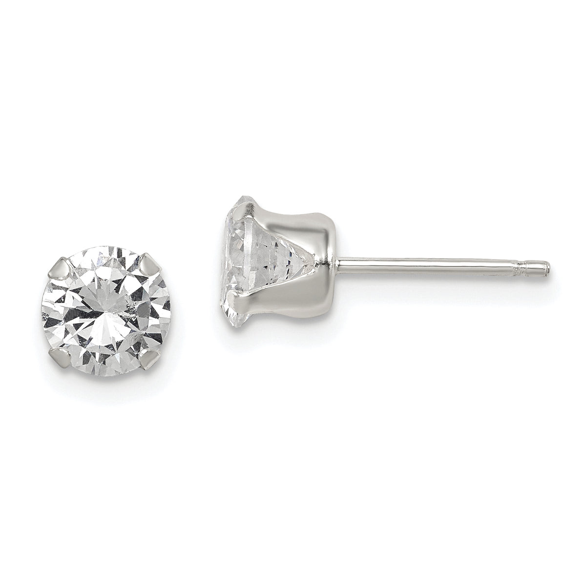 Sterling Silver Polished Round 6mm CZ Snap Set Stud Earrings