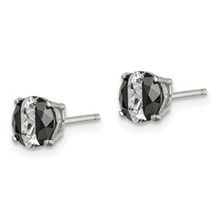 Sterling Silver RH-pltd Black/White 6mm Round CZ Basket Set Stud Earrings