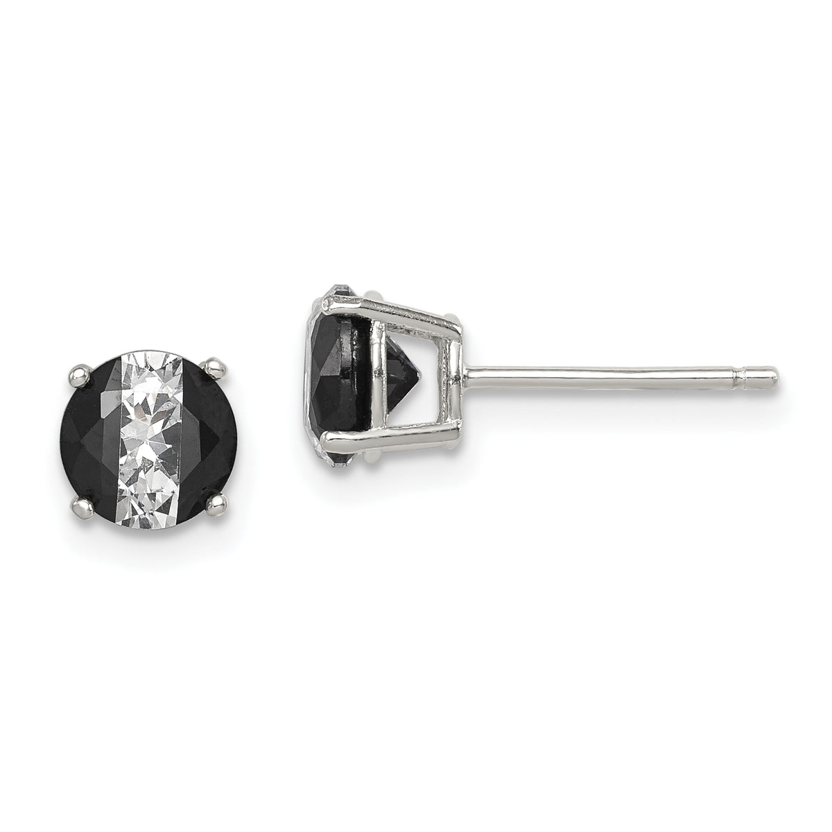 Sterling Silver RH-pltd Black/White 6mm Round CZ Basket Set Stud Earrings