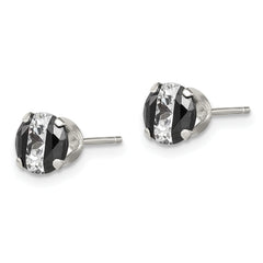 Sterling Silver Black & White 6mm Round CZ Snap-in Set Stud Earrings