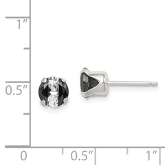 Sterling Silver Black & White 6mm Round CZ Snap-in Set Stud Earrings