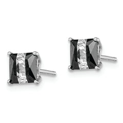 Sterling Silver RH-plated Black & White Square 5mm CZ Stud Earrings