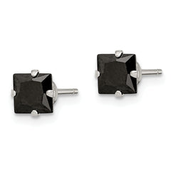 Sterling Silver Polished Black Square 5mm CZ Snap-in Set Stud Earrings