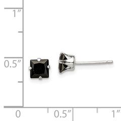 Sterling Silver Polished Black Square 5mm CZ Snap-in Set Stud Earrings