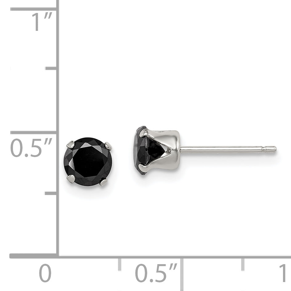 Sterling Silver Polished Black 5mm Round CZ Snap-in Set Stud Earrings