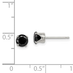 Sterling Silver Polished Black 5mm Round CZ Snap-in Set Stud Earrings