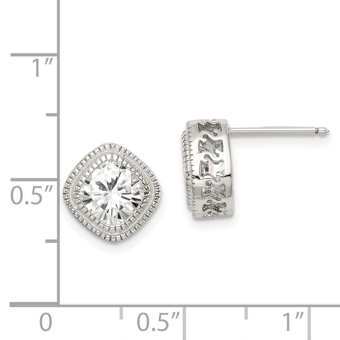 Sterling Silver CZ Square S Border Earrings