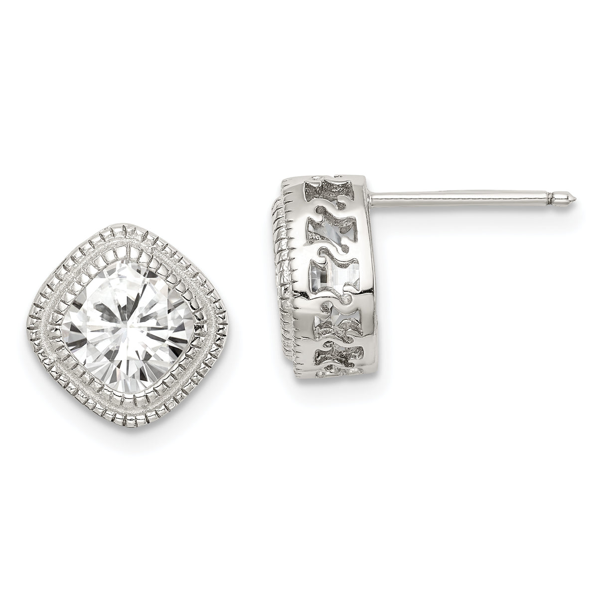 Sterling Silver CZ Square S Border Earrings