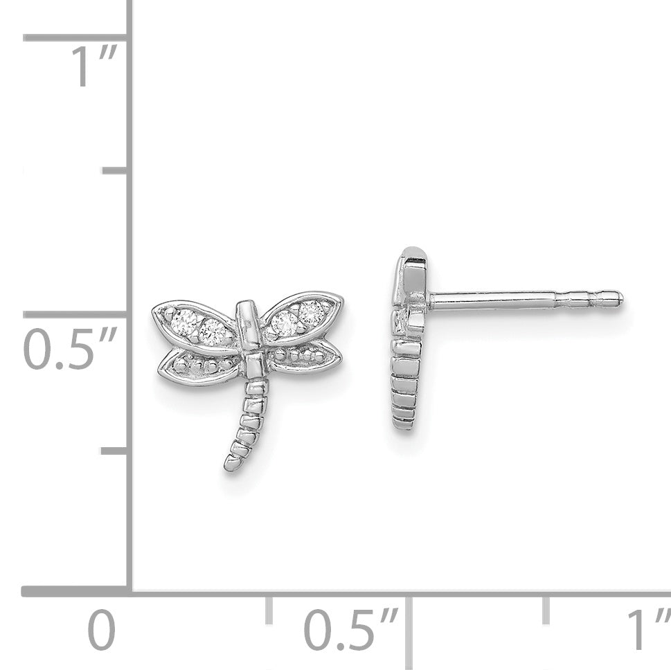 Sterling Silver Rhodium-plated Polished CZ Dragonfly Post Earrings