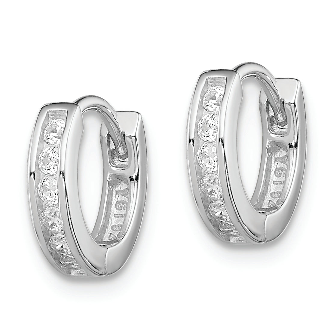 Sterling Silver Rhodium-plated CZ Hinged Hoop Earrings