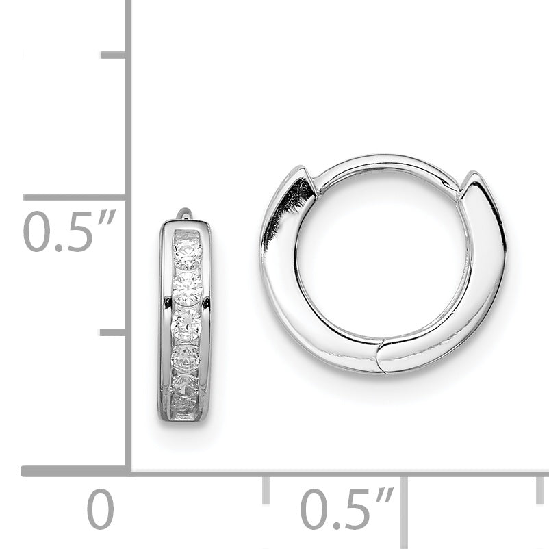 Sterling Silver Rhodium-plated CZ Hinged Hoop Earrings