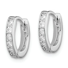 Sterling Silver Rhodium-plated CZ Hinged Hoop Earrings