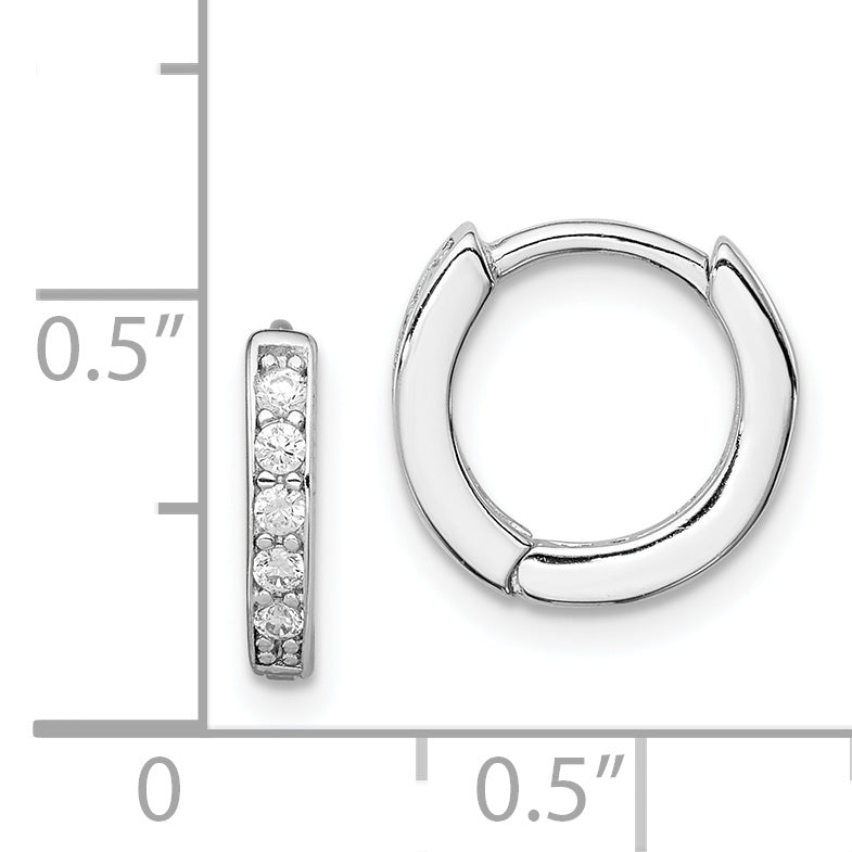 Sterling Silver Rhodium-plated CZ Hinged Hoop Earrings